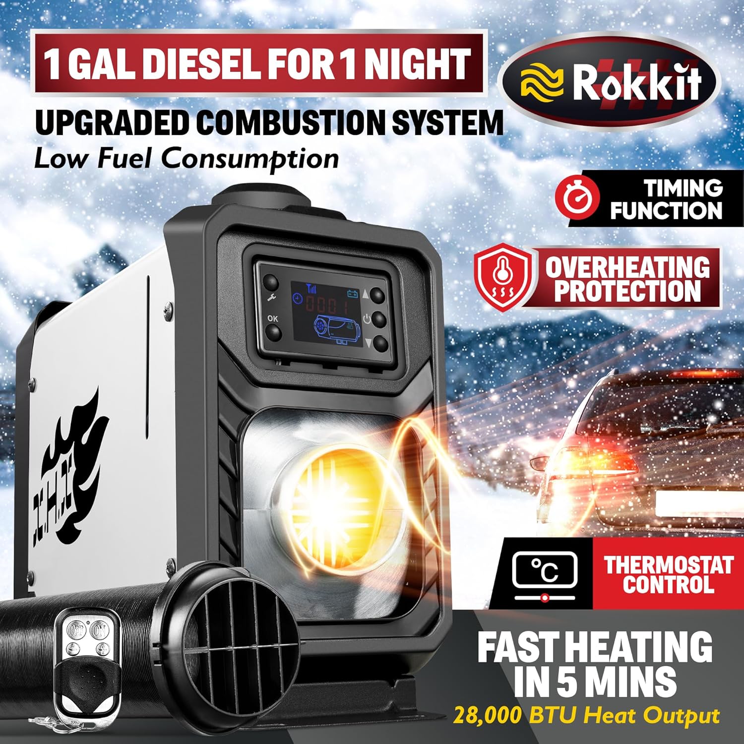 8KW Diesel Heater, 110V/24/12V All-in-One Diesel Air Heater, Portable Diesel Heater with LCD Monitor & Remote Control, Fast Heating Low Noise Diesel Parking Heater for Tent, Car, RV, Camper