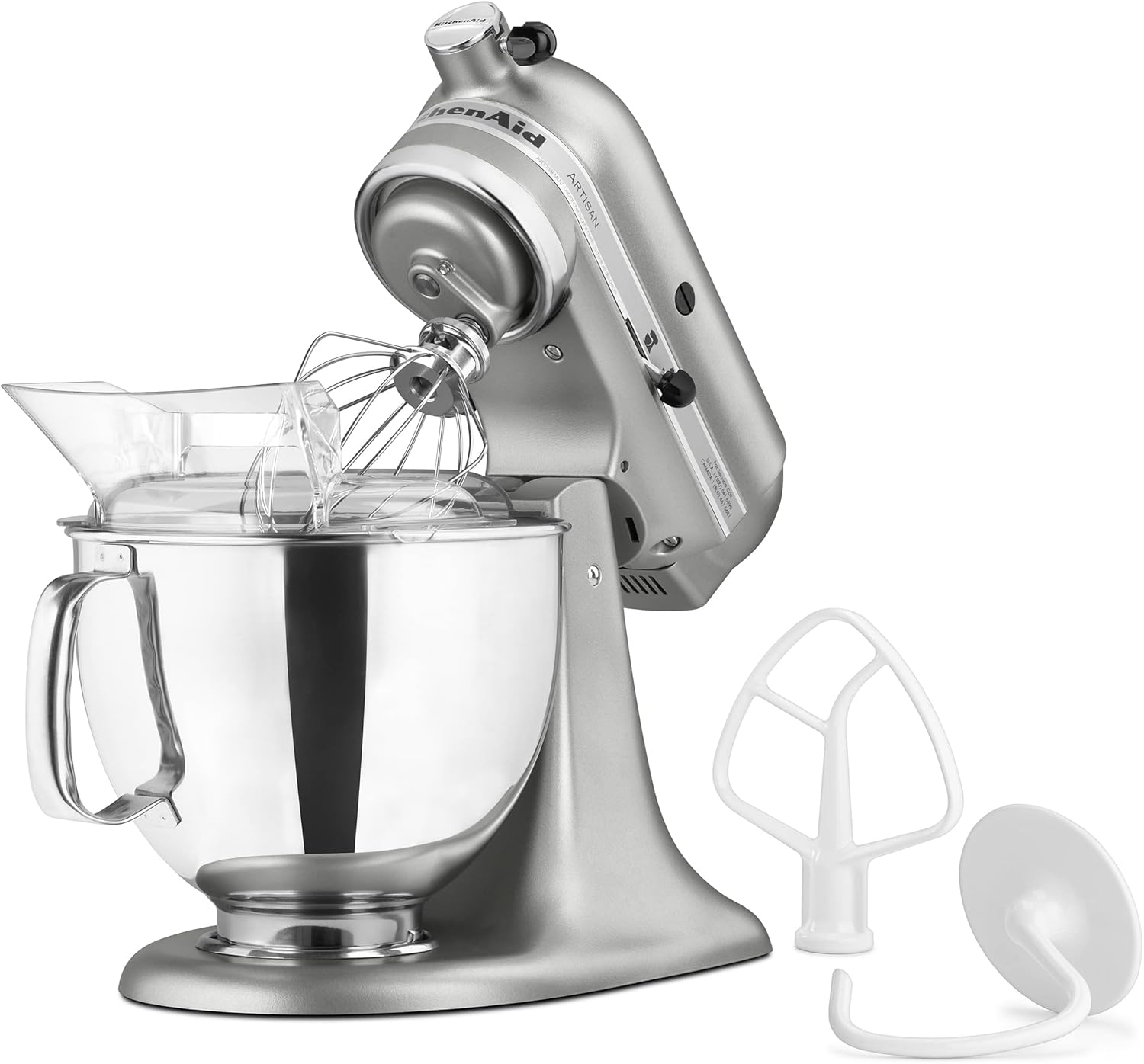 KitchenAid KSM150PSCU Artisan Series 5-Qt. Stand Mixer with Pouring Shield - Contour Silver and KitchenAid KFE5T Flex Edge Beater for Tilt-Head Stand Mixers Bundle