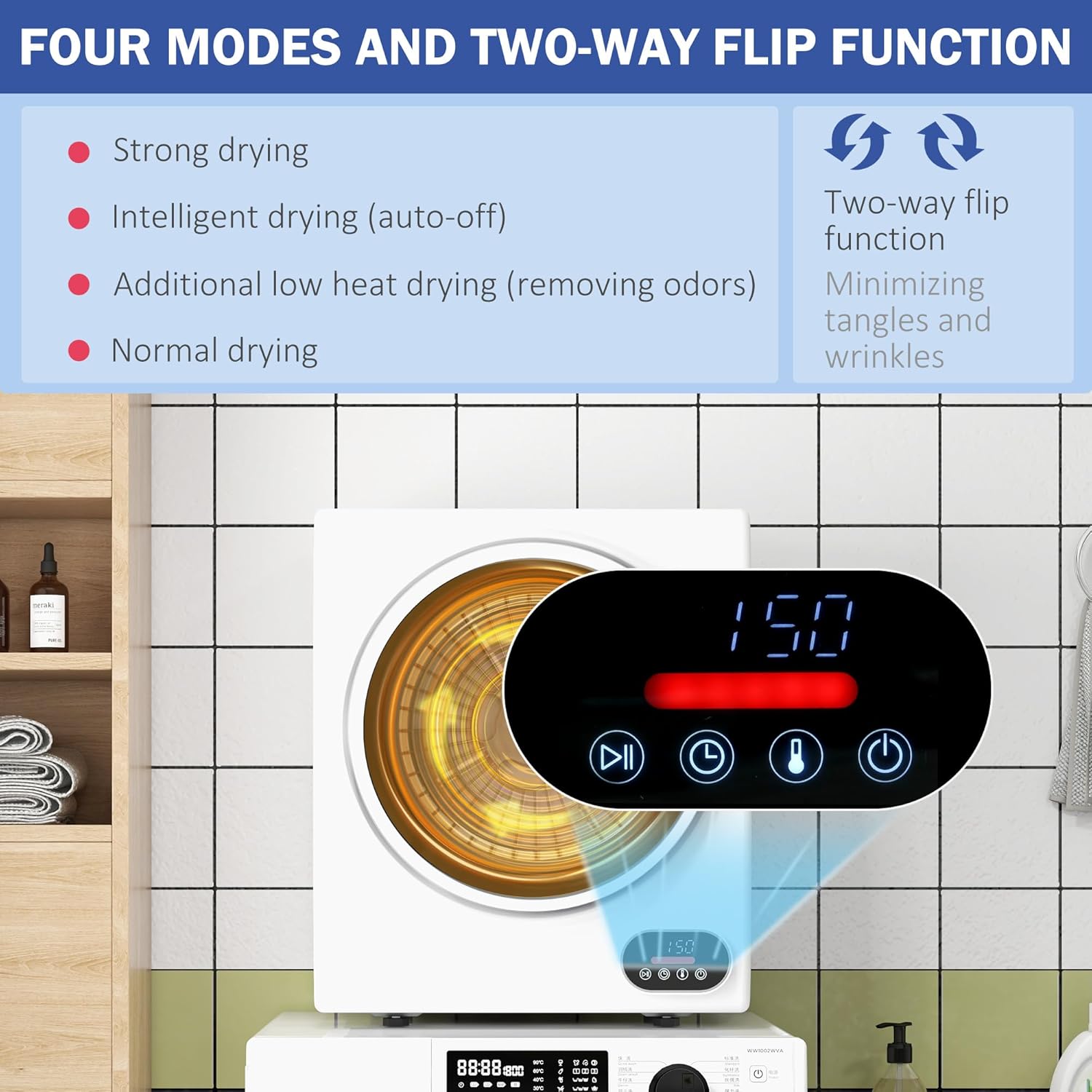 Portable Clothes Dryer│120v 850w Compact Dryer With Intelligent, 1.5 Cu.Ft Stainless Steel Drum│Front Load Electric Dryer For Apartments, Dorms, Rvs