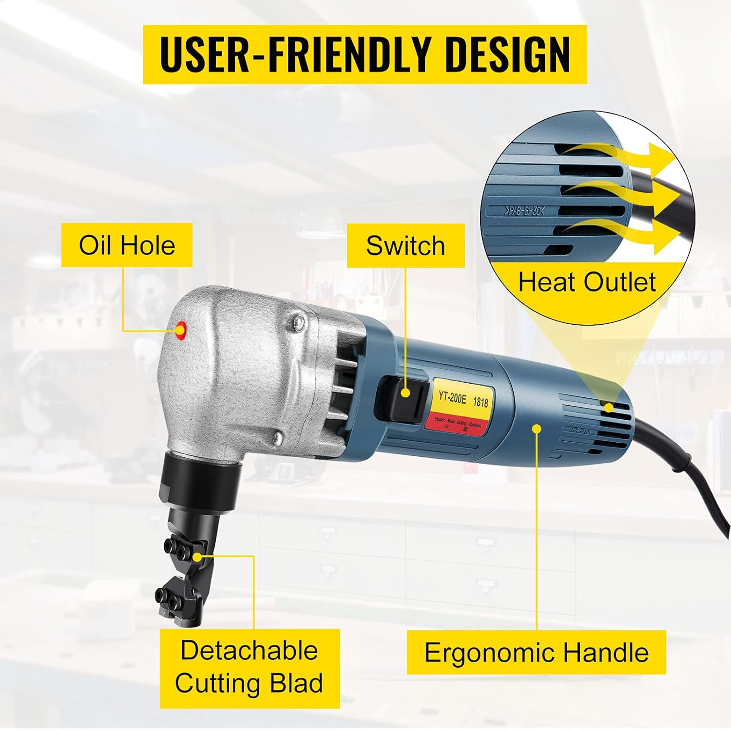 VEVOR Sheet Metal Nibbler 380W, Electric Metal Nibbler 1800RPM High Speed Rotor 0.07in/1.8mm, Metal Nibbler Cutter w Replaced Blades Storage Case for Cutting Stainless Steel, Aluminium, Plastic