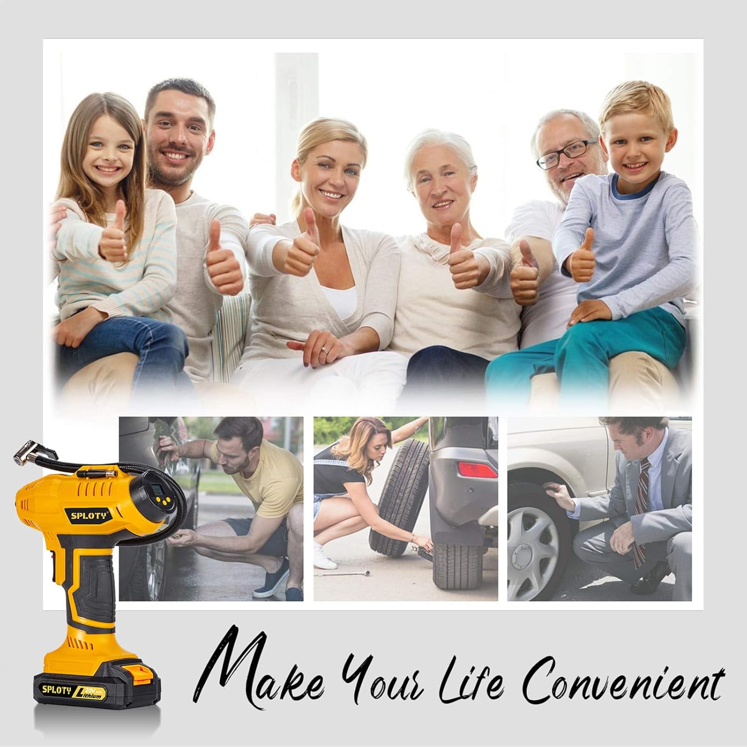 SPLOTY Cordless Tire Inflator Portable Air Compressor 20V Rechargeable Battery Handheld Air Pump 160PSI,12V Car Power Adapter Digital Pressure Gauge for Cars,Motorcycles,Balls and Other Inflatables