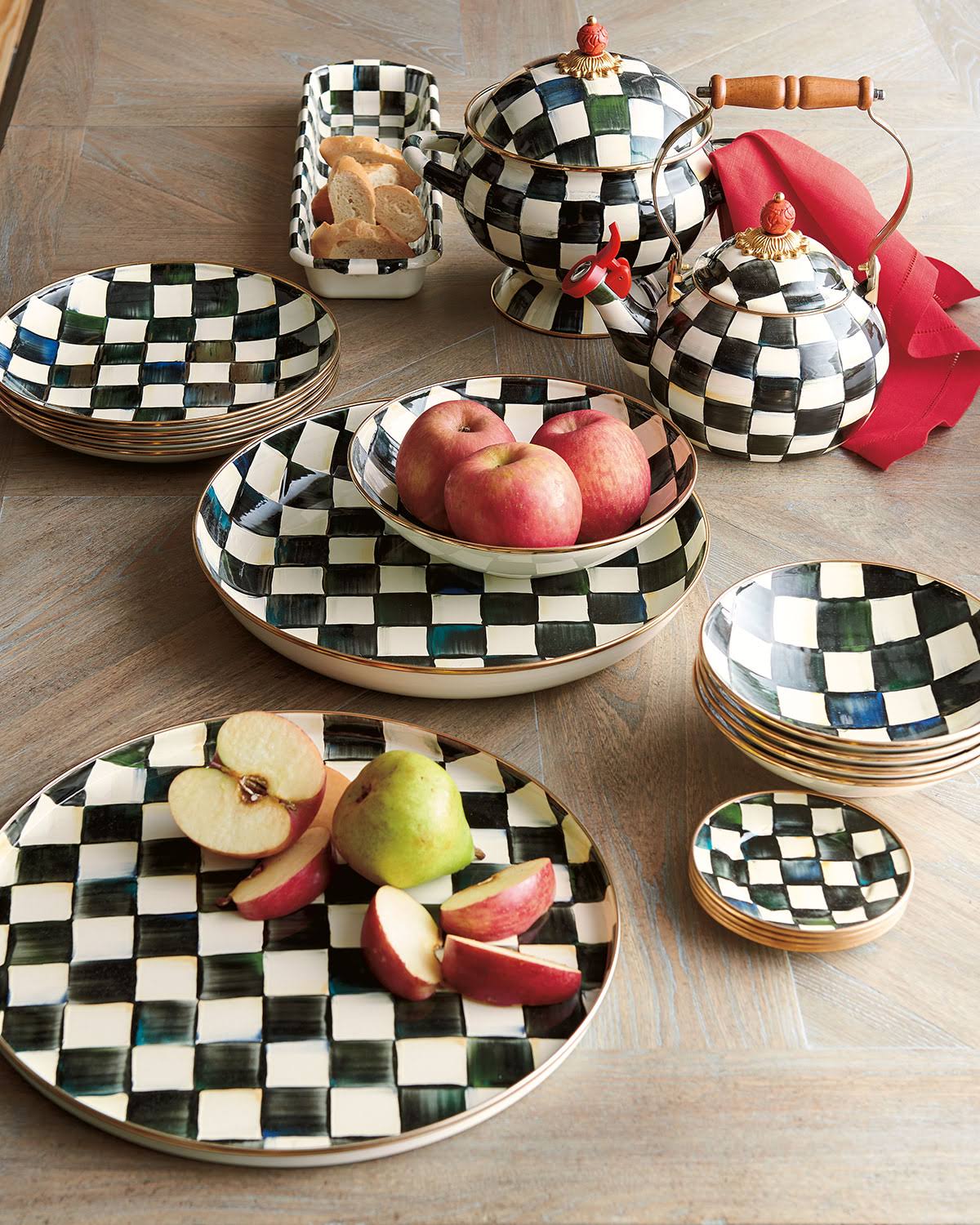 MacKenzie-Childs Courtly Check Enamel Canape Plates - Set of 4