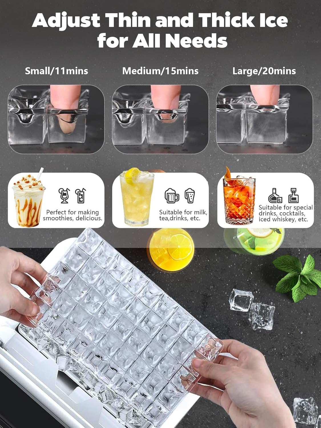 Kndko Ice Makers Countertop, 45Lbs/Day, 2 Ways to Add Water, Countertop Ice Maker, 24 Pcs Ready in 13 Mins, Self Cleaning Ice Maker, 24H Timer, Perfect for Home Bar RV, Stainless Steel Ice Maker