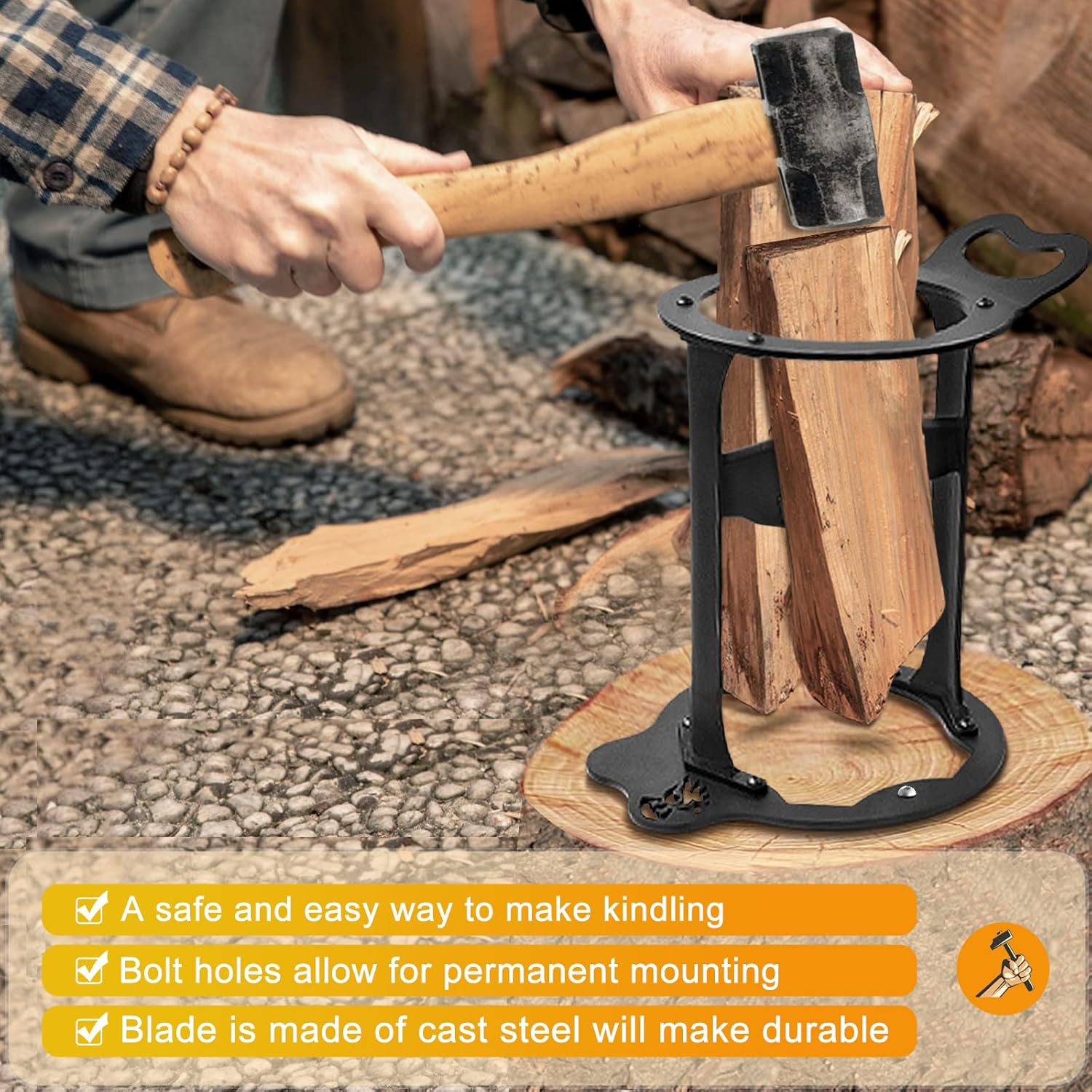 Sundpey Wood Splitter Firewood Kindling Splitter Manual Log Splitter High-Carbon Steel Stand Chopper Cutter Heavy Duty Wood Splitting Wedge Portable, Safely, Easily Tools for Fireplace, Barbecue Pack of 2