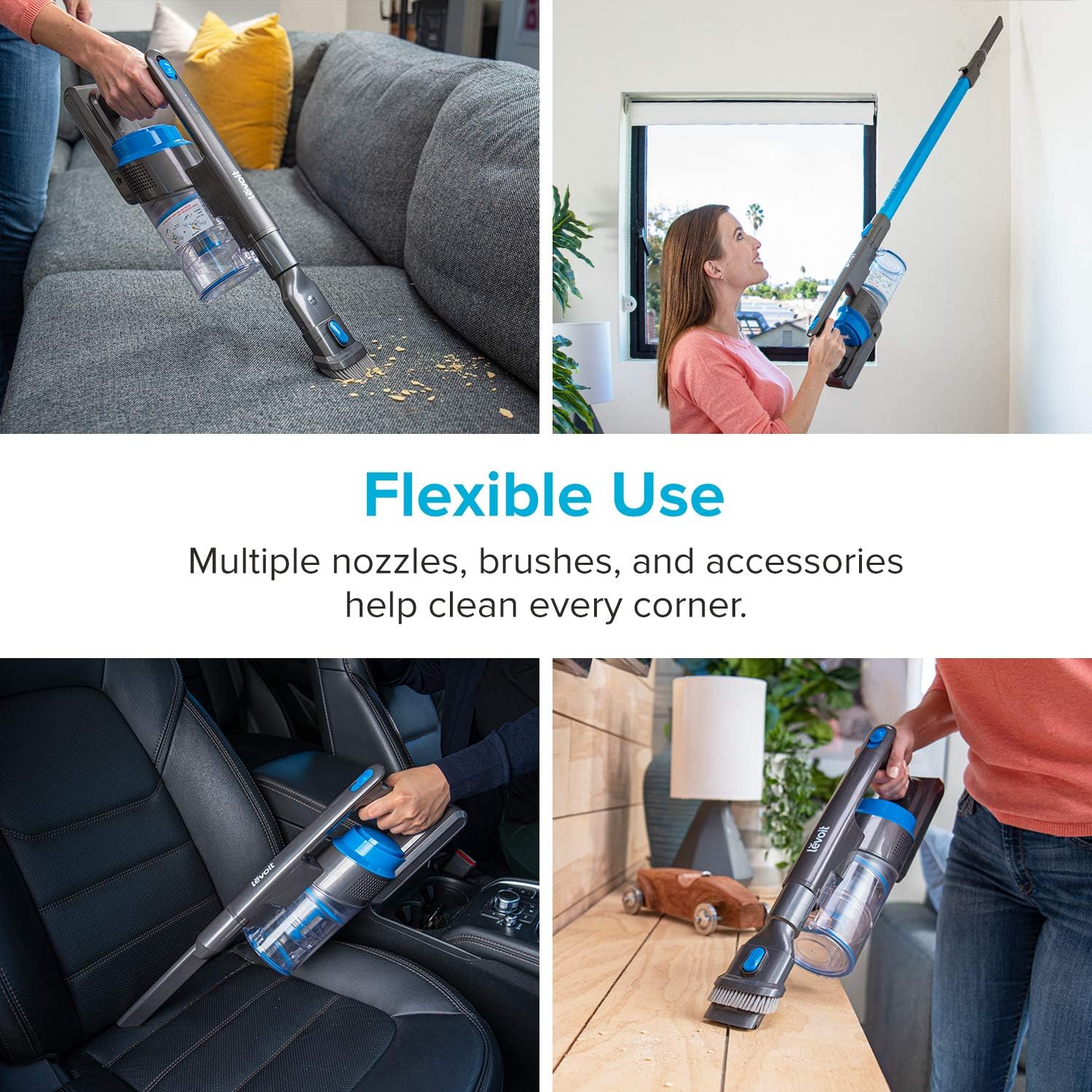 LEVOIT Cordless Vacuum, Ultra Lightweight 4 in 1 Stick Cleaner with Full-Size LED Light, 40min-Running for Home Hard Floor Pet Car, Blue & Gary