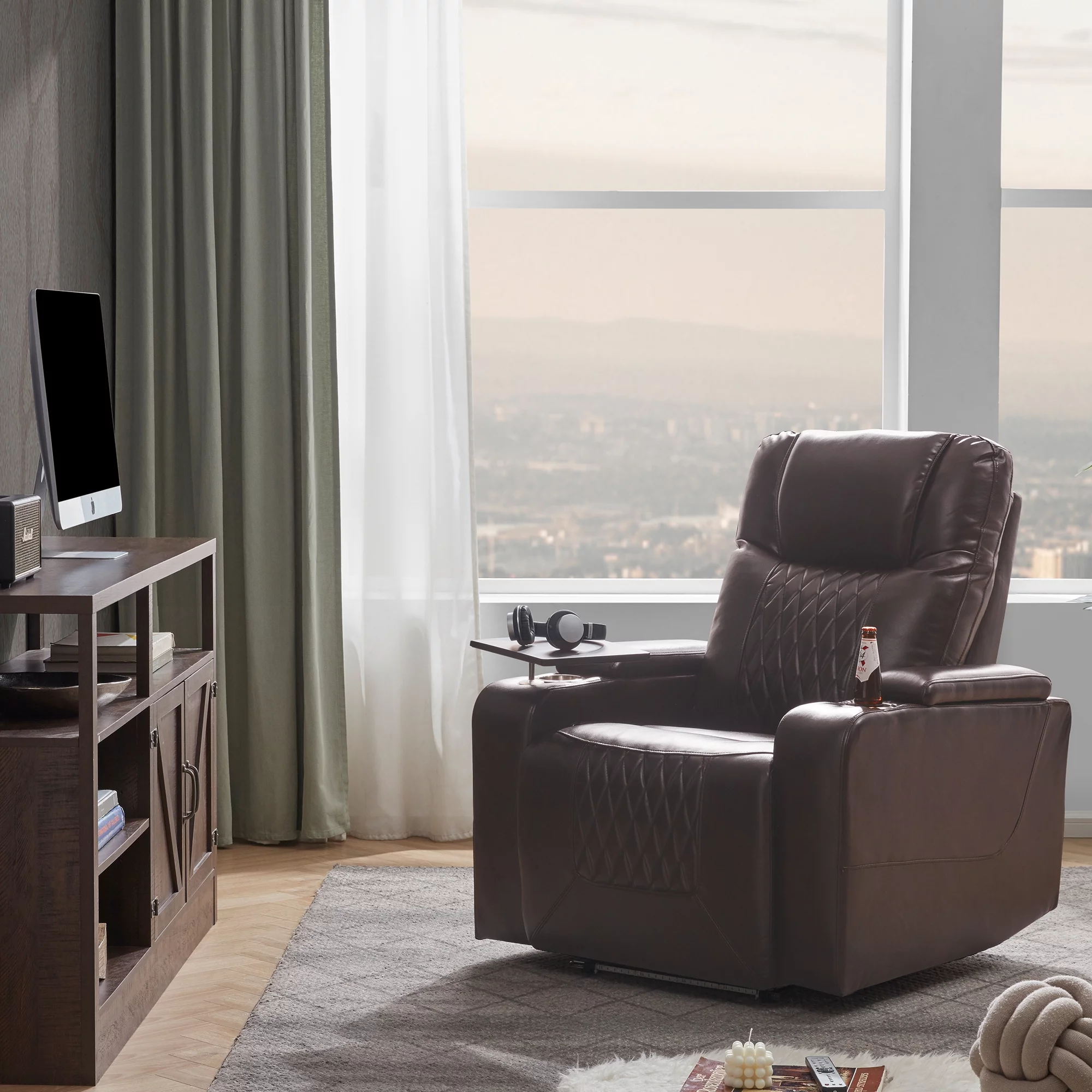 Power Motion Recliner with Cup Holders Ambient Lighting, USB Charge Port, 360 Swivel Tray Table, Hand in-Arm Storage, Gaming Recliner Chair