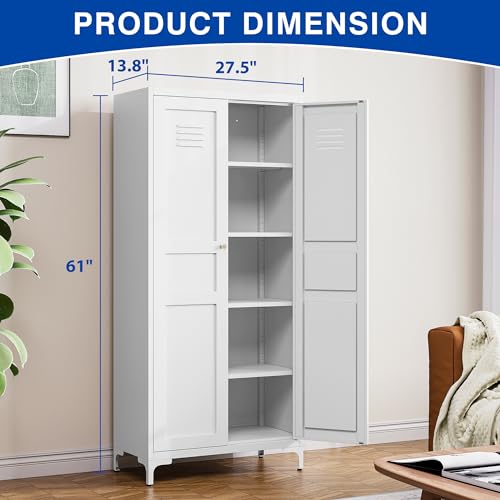 Kitchen Pantry Storage Cabinet with Adjustable Shelves Metal Cupboard Storage Cabinet with Adjustable Feet Pantry Cabinet for Kitchen, Living Room Dinning Room Bathroom. (Black, 61 inch)