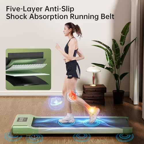 MJWW Walking Pad Treadmill, Mini Under Desk Treadmill with 300 Lb Capacity, 2.5 HP Quiet Walking Treadmill for Home Office, Portable Small Walking Pad with Smart APP, Remote Control, LED Display