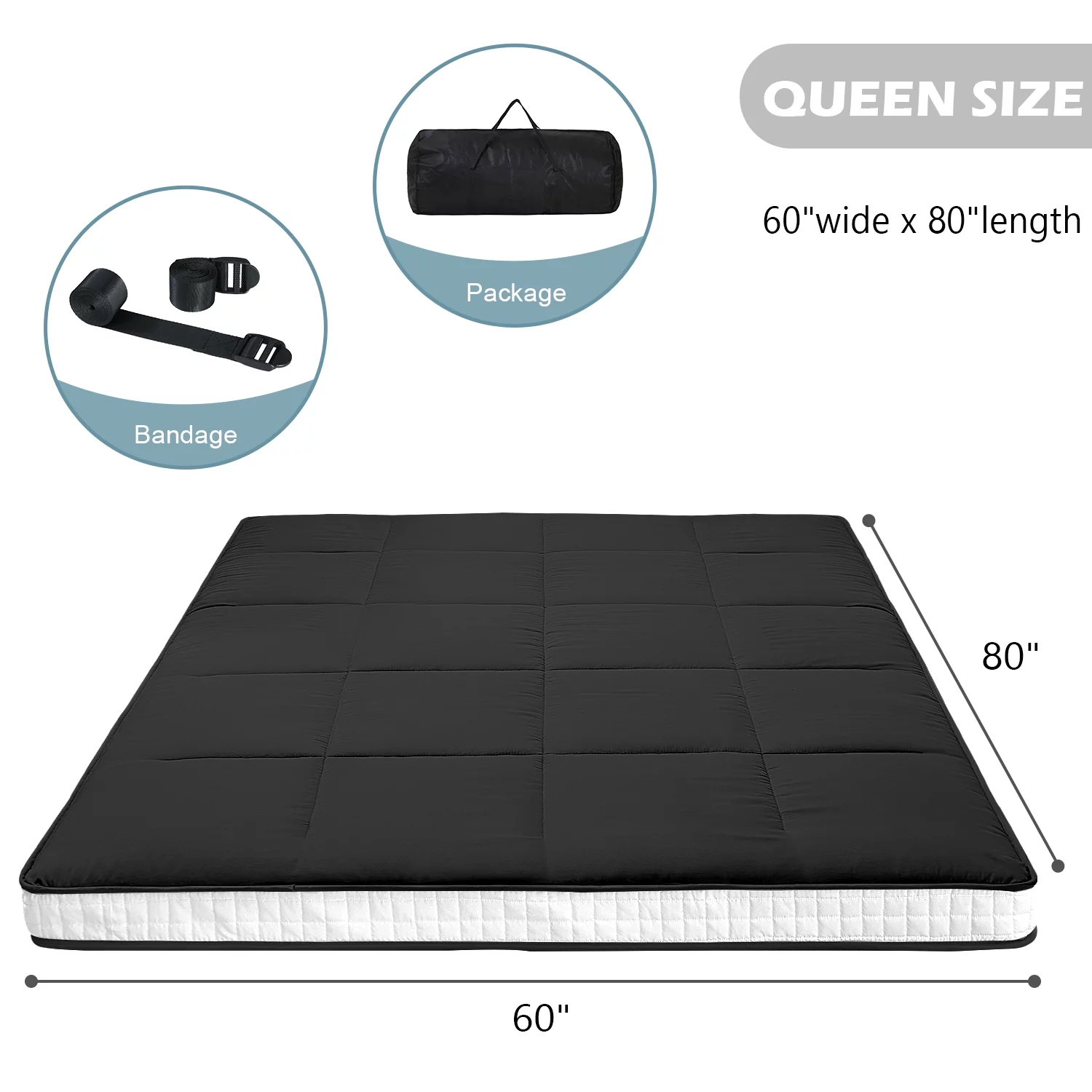 Lilypelle Japanese Floor Mattress Futon Mattress, Thicken Tatami Mat Sleeping Pad Mat Foldable Roll Up Mattress Kids Floor Lounger Bed and Sofas, Queen Size,2PCS