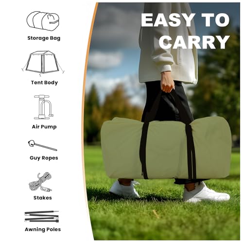 Inflatable Tents for Camping, Blow Up Tent with Hand Pump, Easy Setup Inflatable Hot Tent with Stove Jack, Waterproof Oxford Air Glamping Tents for Camping Adult 4-6 Person
