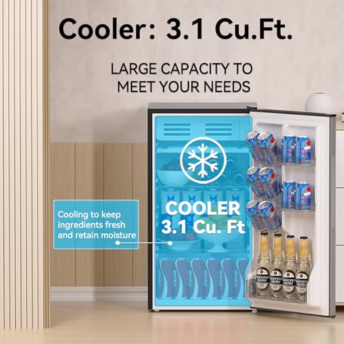 Frestec 3.1 Cu.Ft Mini Fridge for Bedroom, Retro Mini Refrigerator with freezer, Dorm Fridge with Freezer, Compact Small Fridge Perfect for Room and Office, Adjustable Temperature