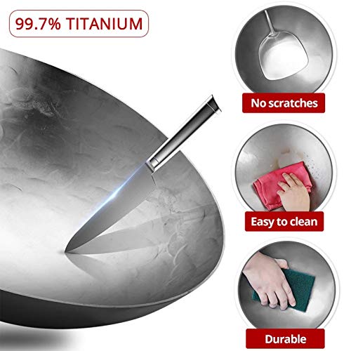 High-end Pure Titanium Frying Wok, Non-Stick Pan Cooking Pot Wok Kitchen Cokware with Handle for Gas Cooker,34cm