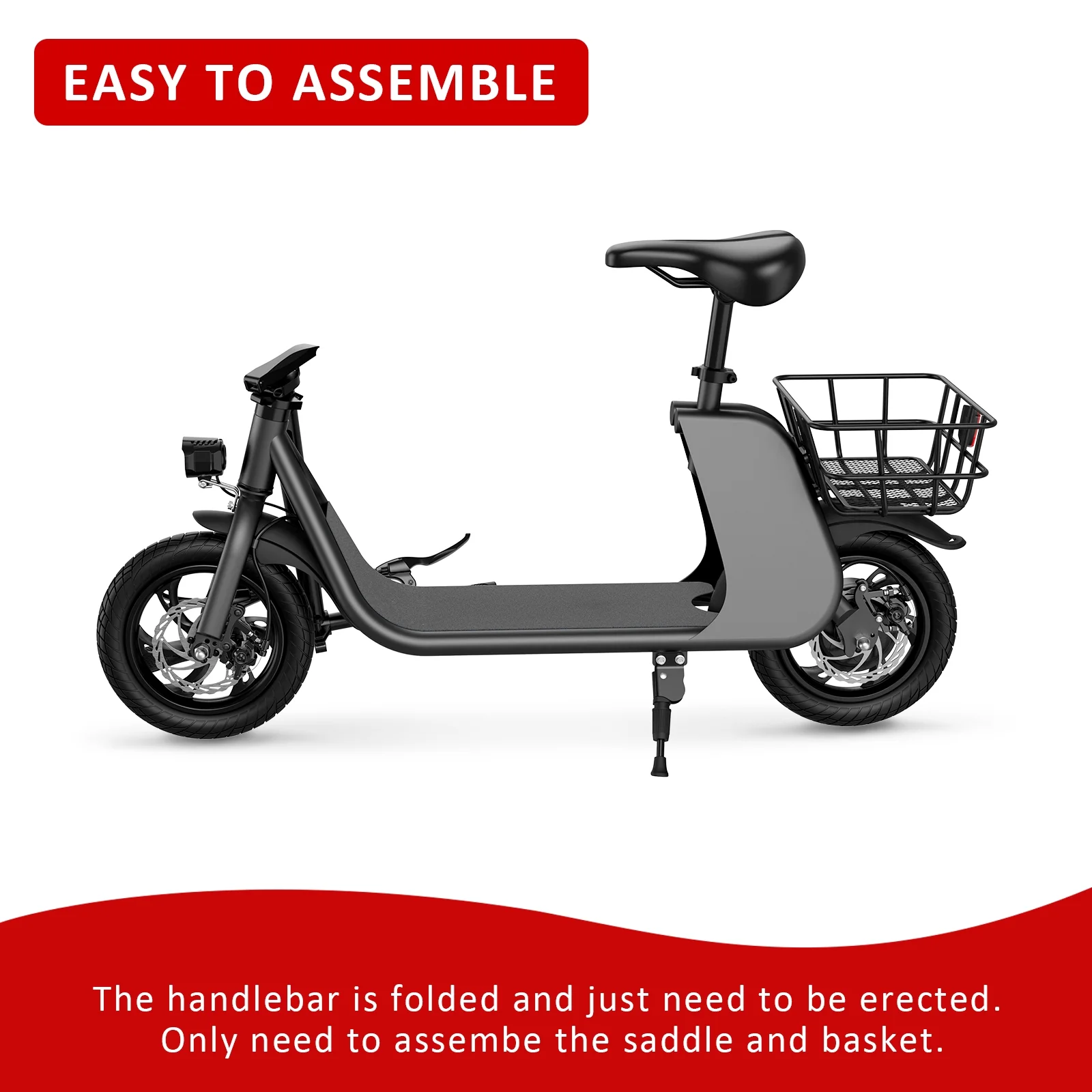 Windhorse C2 Urban Cruiser  450W Brushless Motor - Foldable Electric Scooter for Adults with Seat and Carry Basket - 36V Battery - Max Speed 15 mph with Max Load 265lbs - E-Mopeds for Adults (Black)