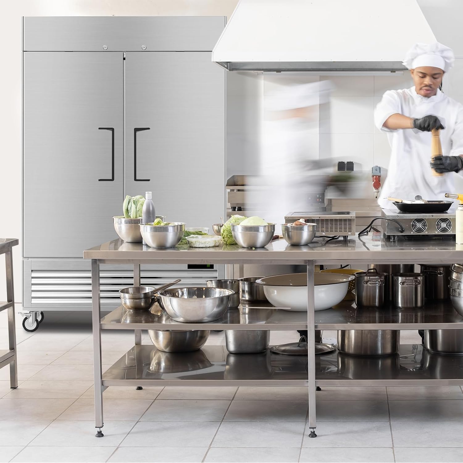 54" Commercial Freezers Upright 2 Door Stainless Steel Reach In Freezer with 8 Shelves, 49 Cubic Feet Air Cooling Auto Defrost Freezer for Restaurant Kitchen Garage, ETL NSF Approved