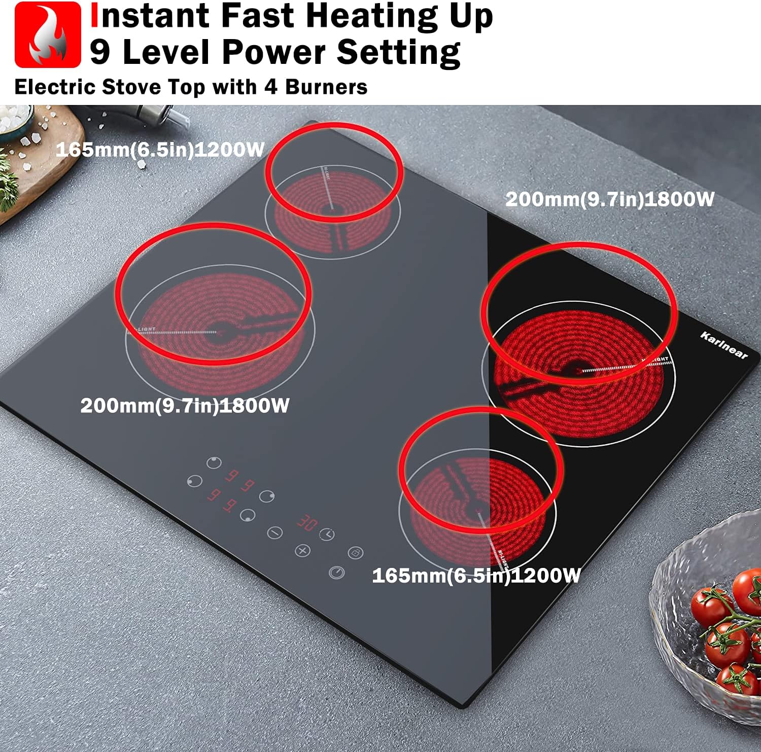 Karienar 24 Inch and 12 Inch Electric Cooktop 220V(No Plug) - Pack of 2