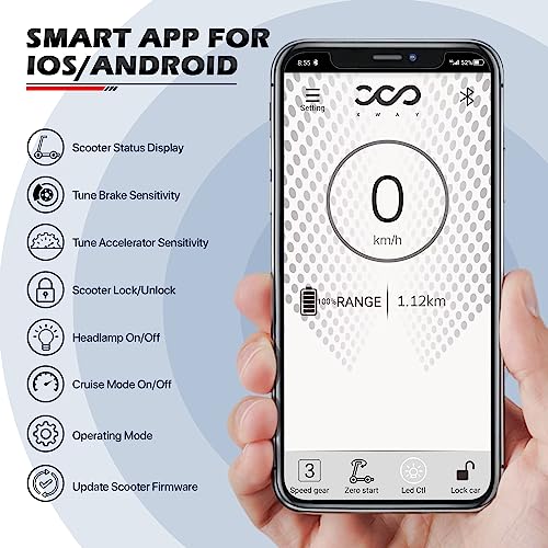 MoNiBloom E-Scooter Electric Kick Scooter w/LED Display and Bluetooth APP, Portable Folding Commuting Scooter for Adults & Teens