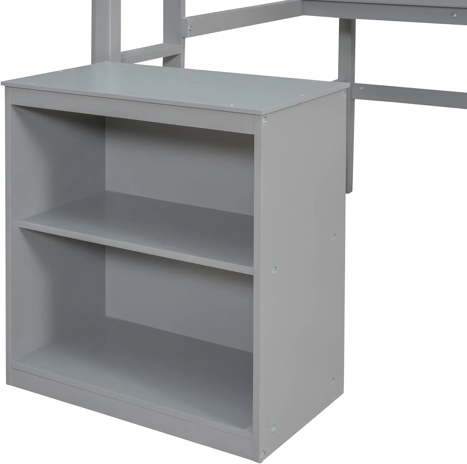 Full Size Loft Bed Frame With Desk, Storage Shelves And Writing Board, Wood Loft Beds With Two Ladders And Moveable 2-Shelf Cabinet, High Loft Bed For Kids Boys Girls Teens, Gray