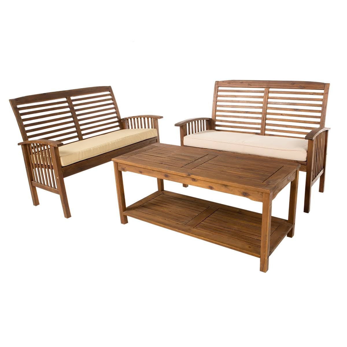 3-Piece Acacia Wood Patio Conversation Set - Dark Brown - Dark Brown