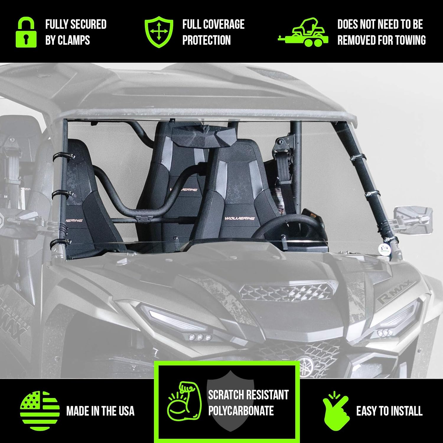 UTV Windshield Full 1/4" Compatible with Yamaha RMAX - Scratch Resistant - Made in the USA!