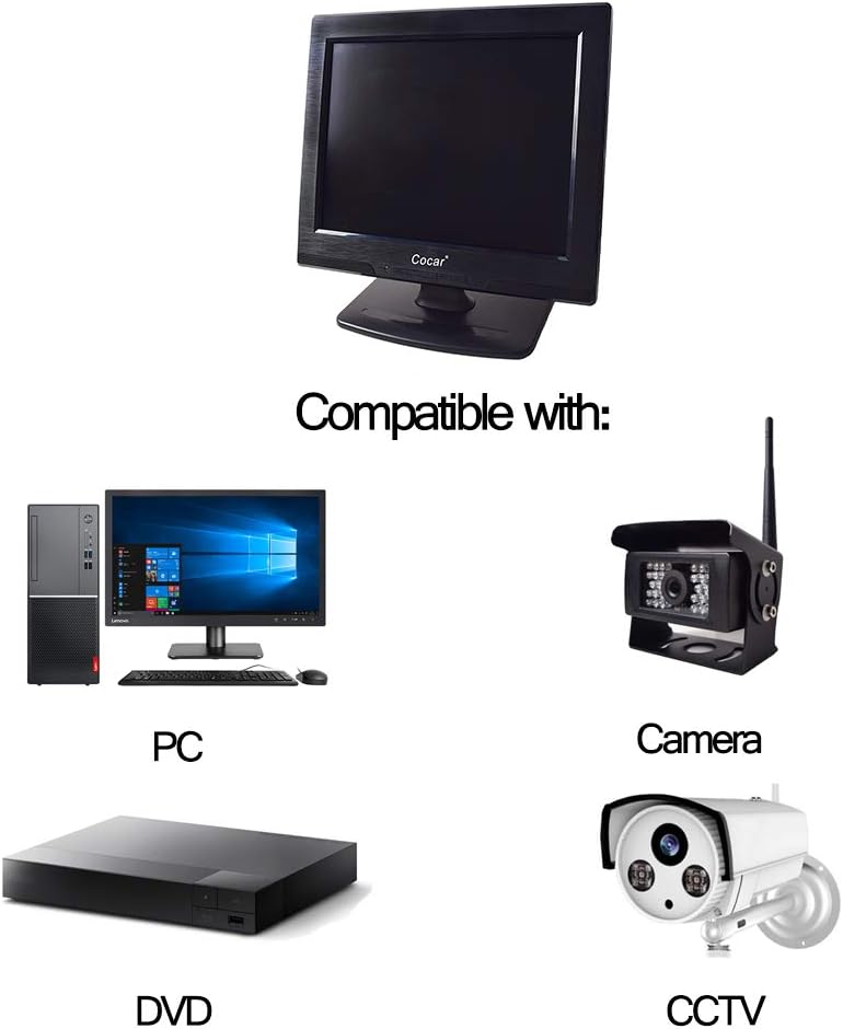 12 Inch LCD Security CCTV Monitor VGA HDMI AV BNC, 4:3 HD Display LED Backlight Screen with USB Drive Player for Home Surveillance Camera STB PC 800x600 Resolution Built-in Speaker Audio in/Out