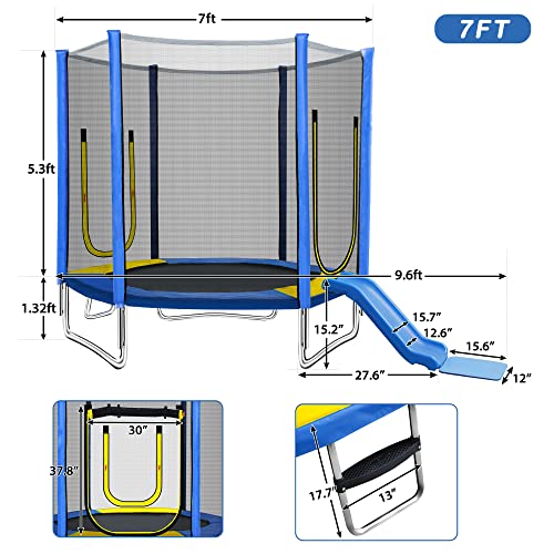 Merax 7FT Kids Trampoline with Safety Enclosure Net, Slide and Ladder, Easy Assembly Round Outdoor Recreational Trampoline