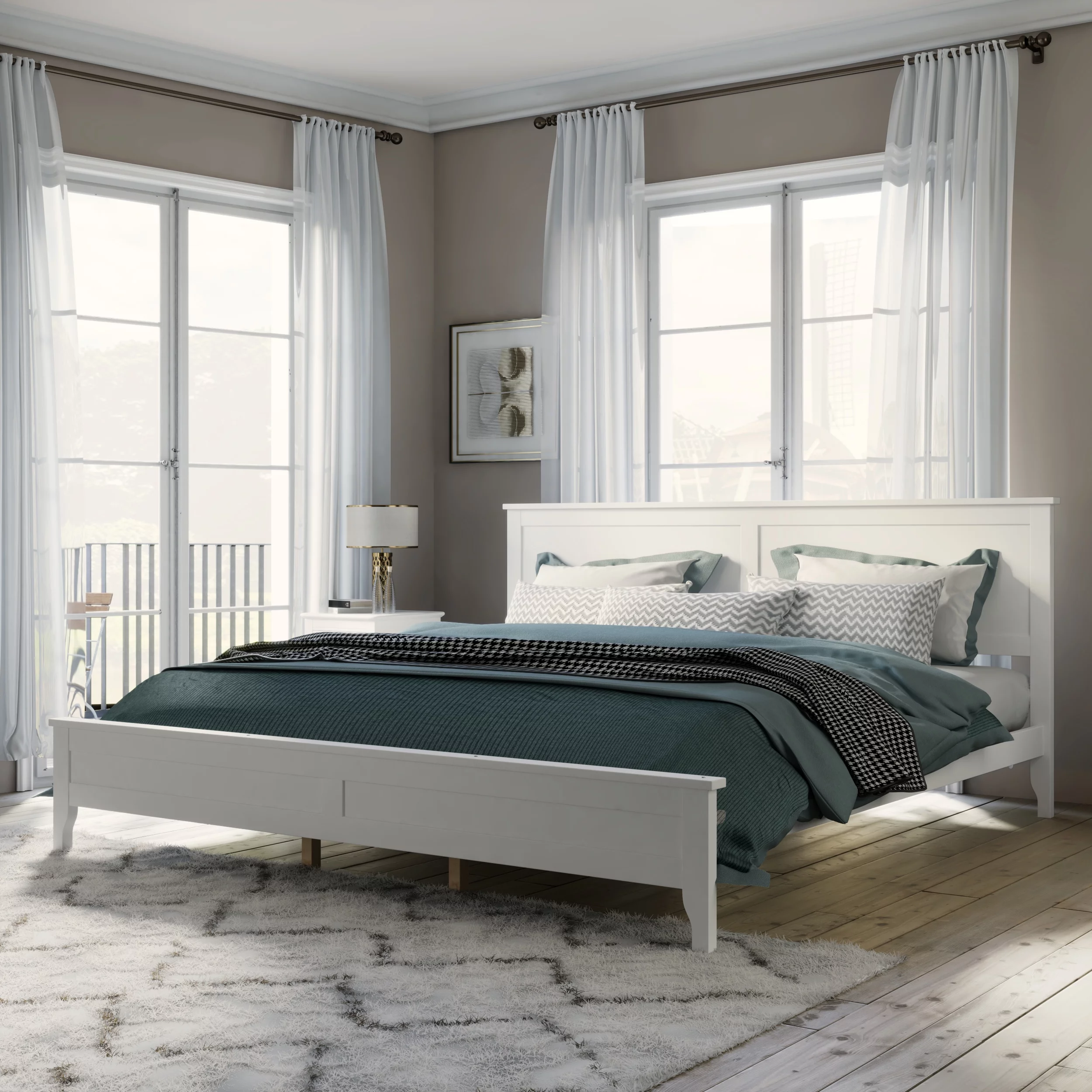 CoSoTower White Solid Wood 5 Pieces King Bedroom Sets(Bed+Nightstand*2+Chest+Dresser)