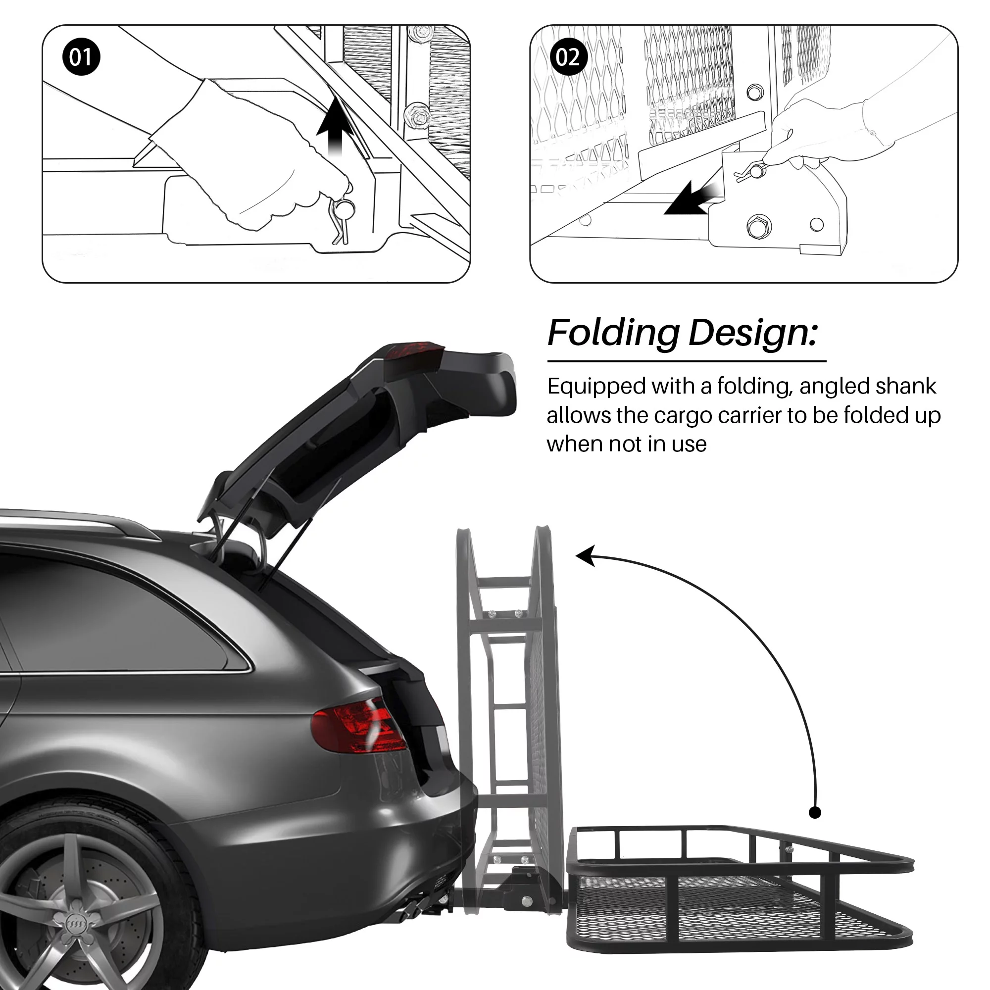 Arksen Folding Cargo Carrier Luggage Basket 2" Receiver Hitch 60"
