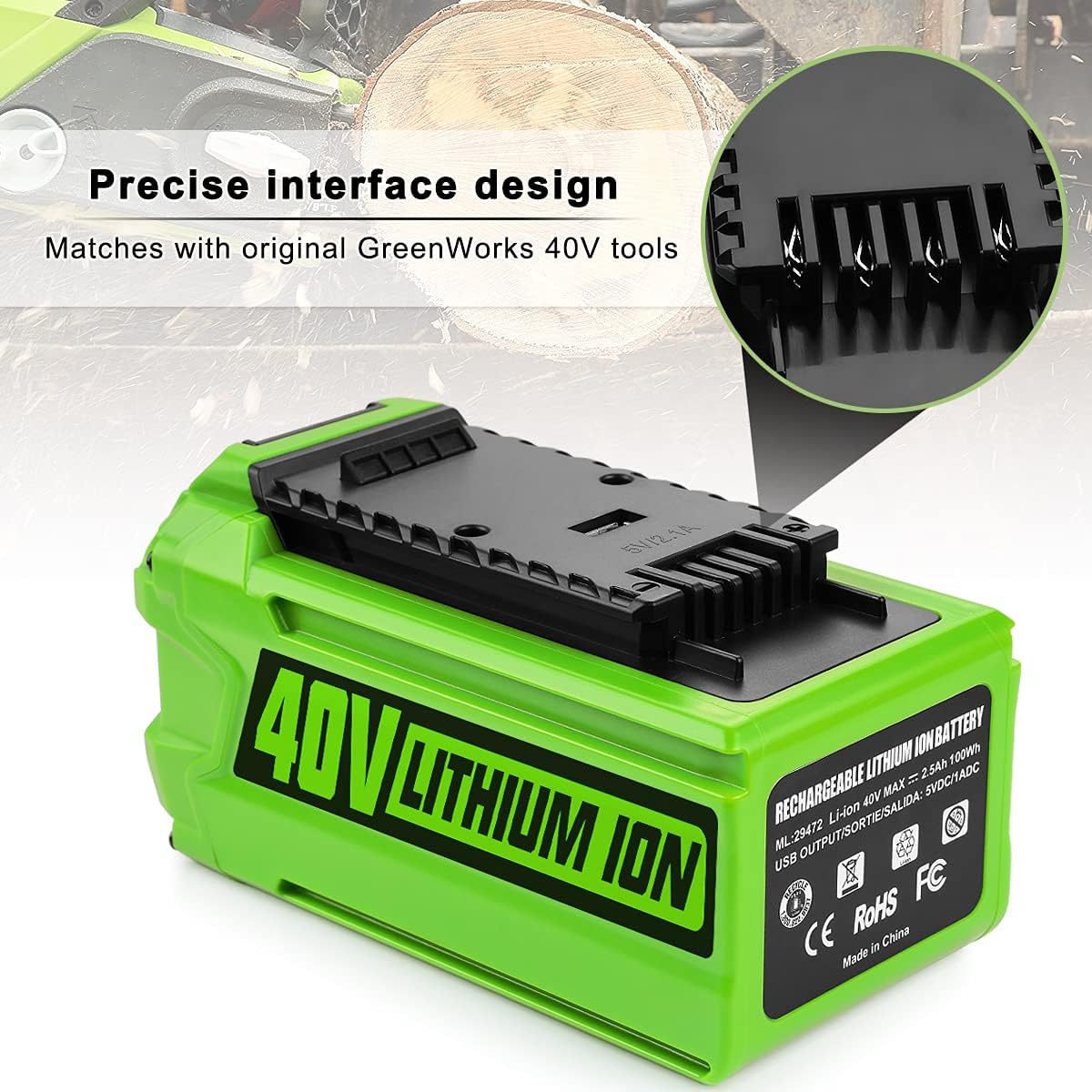 Energup 29462 Replacement 40V GreenWorks Battery for GreenWorks 40V G-MAX Battery 29252 20202 22262 25312 25322 20642 22272 27062 21242 GreenWorks 40V Lithium Battery (Not for Gen 1) Pack of 2