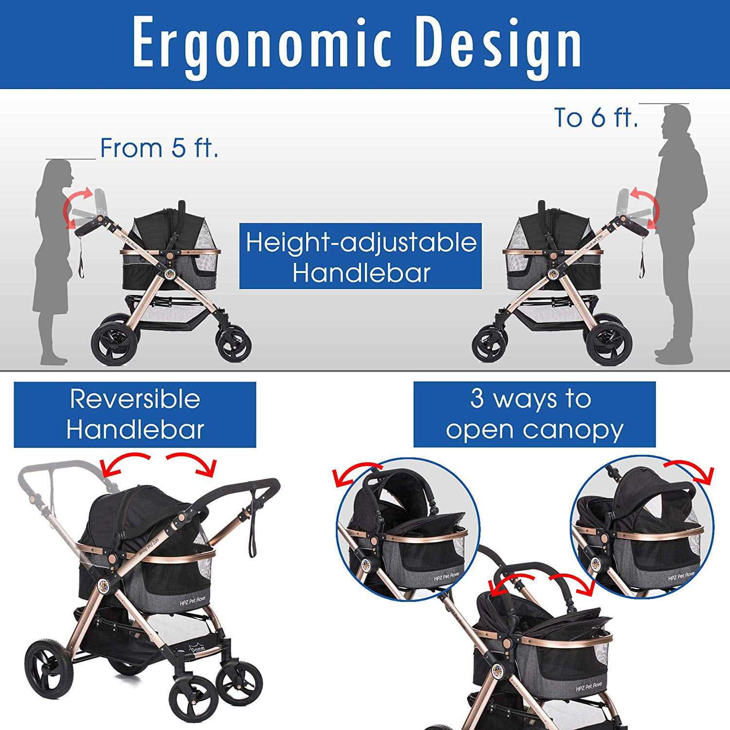 HPZ Pet Rover Prime 3-in-1 Luxury Stroller - Pet Supplies online store