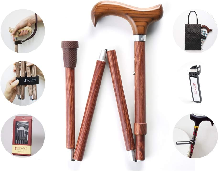 [Combo Set] Merry Sticks Designer Folding Adjustable Walking Cane. Includes a Convenient Cane Bag and a Smart Reflective Cane Holder. Walking Stick