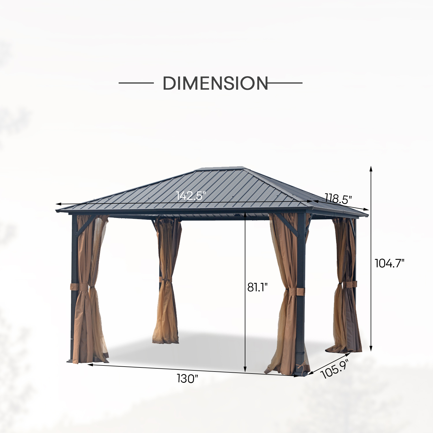 FineFind 10' x 12' Hardtop Gazebo Outdoor Metal Canopy Gazebo with Netting and Curtains for patios  all season