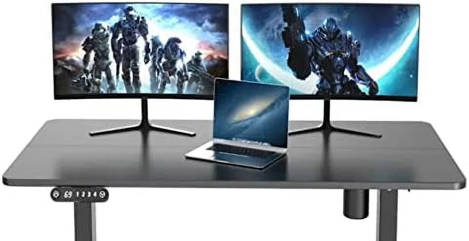 HJNIUNIU Electric Standing Desk Adjustable Height Sit Stand Up Desk 55 x 24 Inches for Home Office Computer Desk Memory Preset with Splice Board  Headphone Hook and White Frame/Oak Top