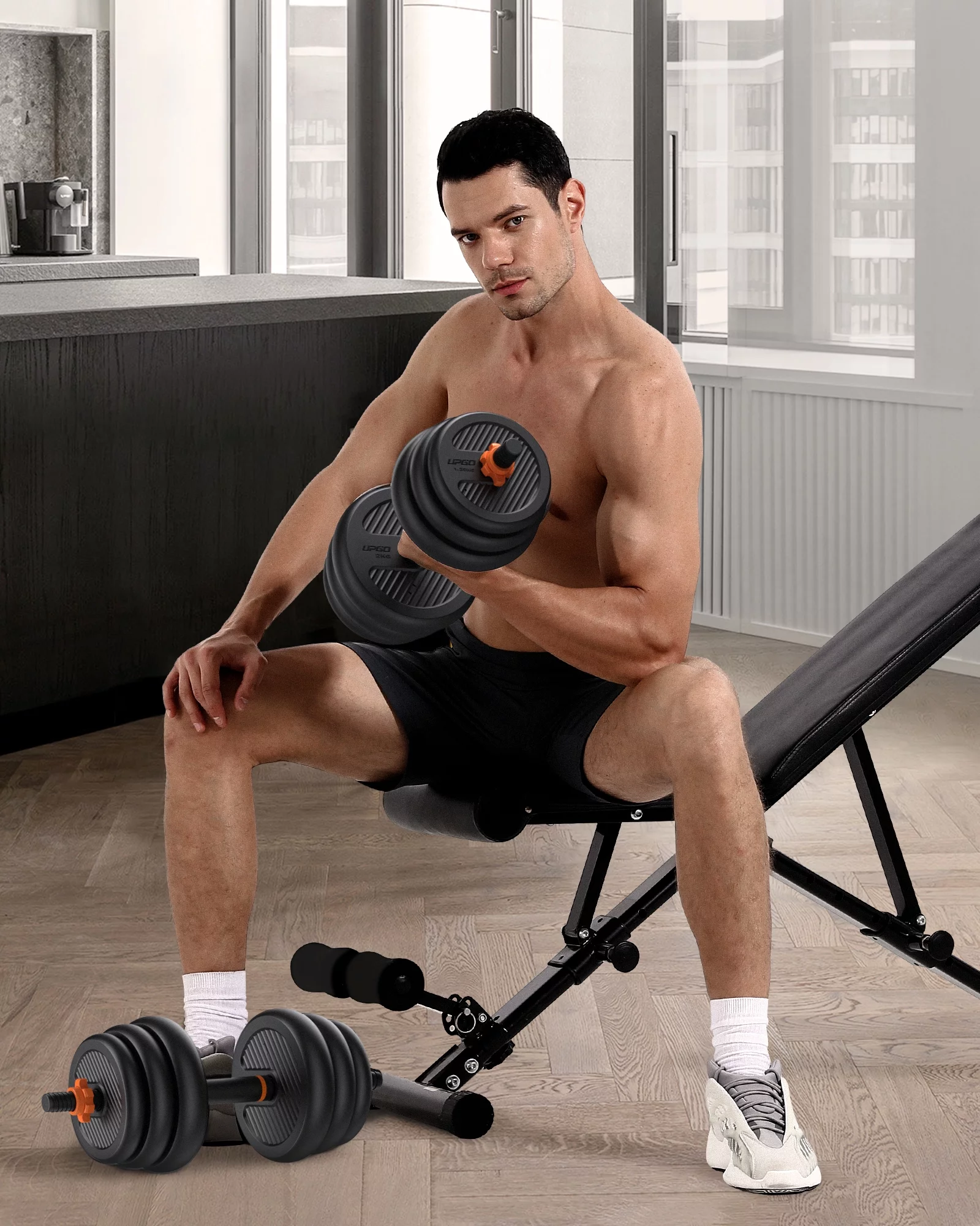 UPGO Adjustable Dumbbells, 70lbs Free Weight Set with Connector, 4 in1 Dumbbells Set Used as Barbell, Kettlebells, Push up Stand, Fitness Exercises for Home Gym Suitable Men/Women