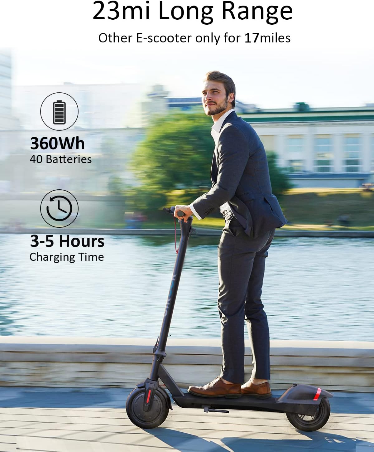 Gyroor Electric Scooter Adults, Up to 23 Miles Long-Range Battery, 19 Mph with Powerful 380W Motor, Folding Electric Scooter for Commuting and Travel 8.5" Pneumatic Tire with Double Braking System