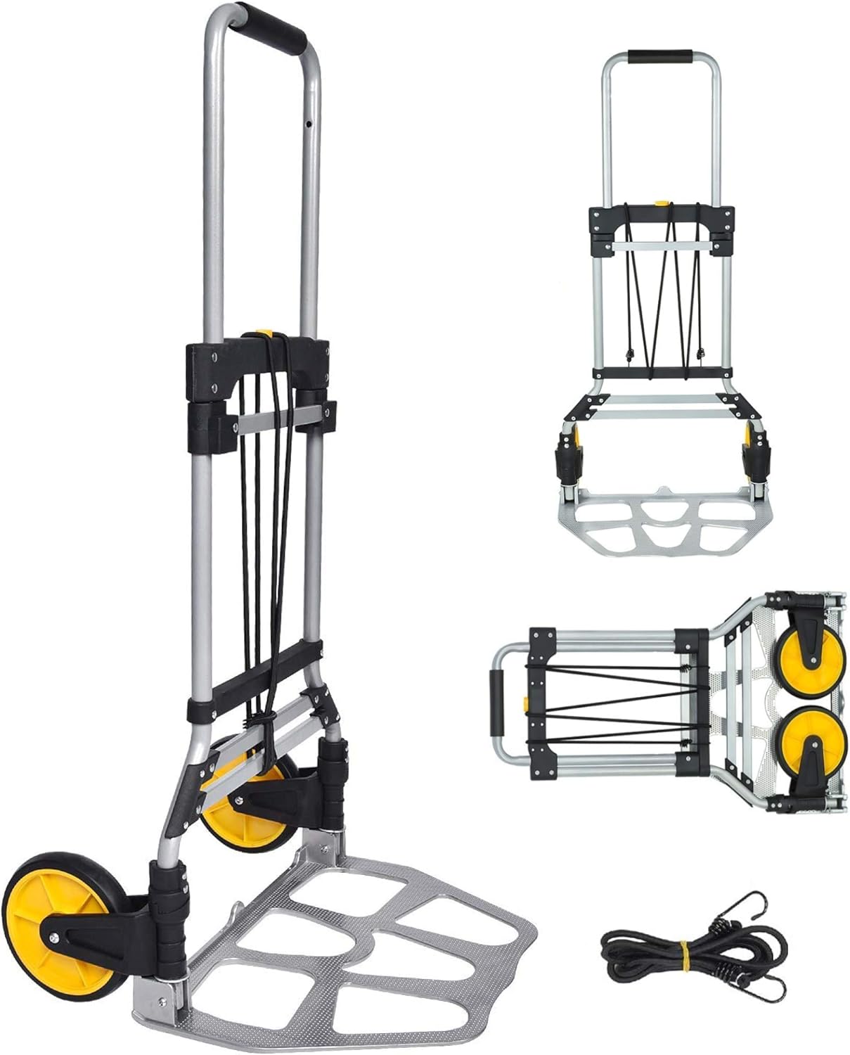 Fullwatt Stair Climber Cart, 15 Inch Height Adjustable Aluminum Portable Folding Stair Climbing Cart Tri-Wheels with Bungee Cord Heavy Duty All Terrain Stair Climbing Hand