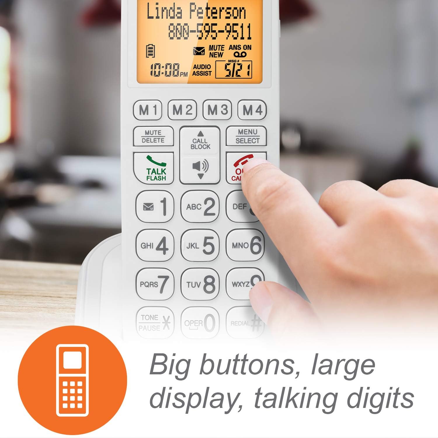 VTech SN5147 Amplified Corded/Cordless Senior Phone with Answering Machine, Call Blocking, 90dB Extra-loud Visual Ringer, One-touch Audio Assist on Handset up to 50dB, Big Buttons and Large Display