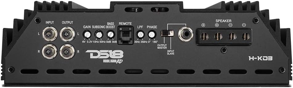 DS18 H-KO3 Korean Half Bridge 1-Channel Monoblock Car Audio Amplifier with Voltmeter and Clip Indicator, 3000 Watts Rms - Remote BASS Knob Included