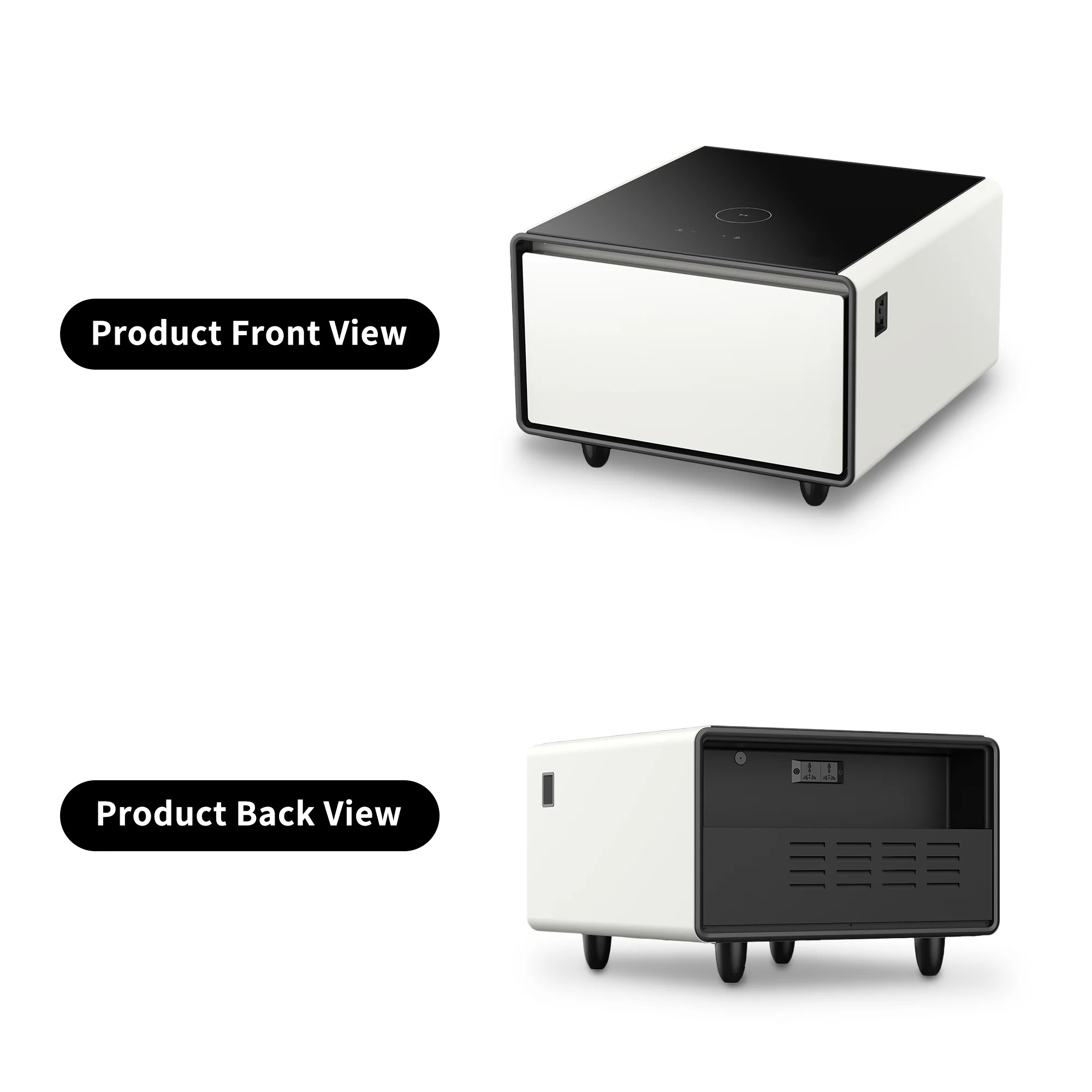 Livtab Smart Side Table with Built in Fridge, Charging Station, End Table with Storage Drawer, Control Panel for Living Room, White