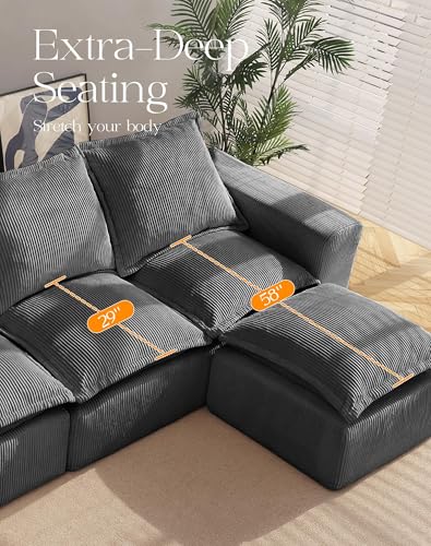 107" Comfy Cloud Couch with L-Shape Chaise & Deep Seat, Modular Sectional Sofa in a Box, Boneless Upholstered Couches for Living Room, No Assembly Required (Soft Corduroy, Black)