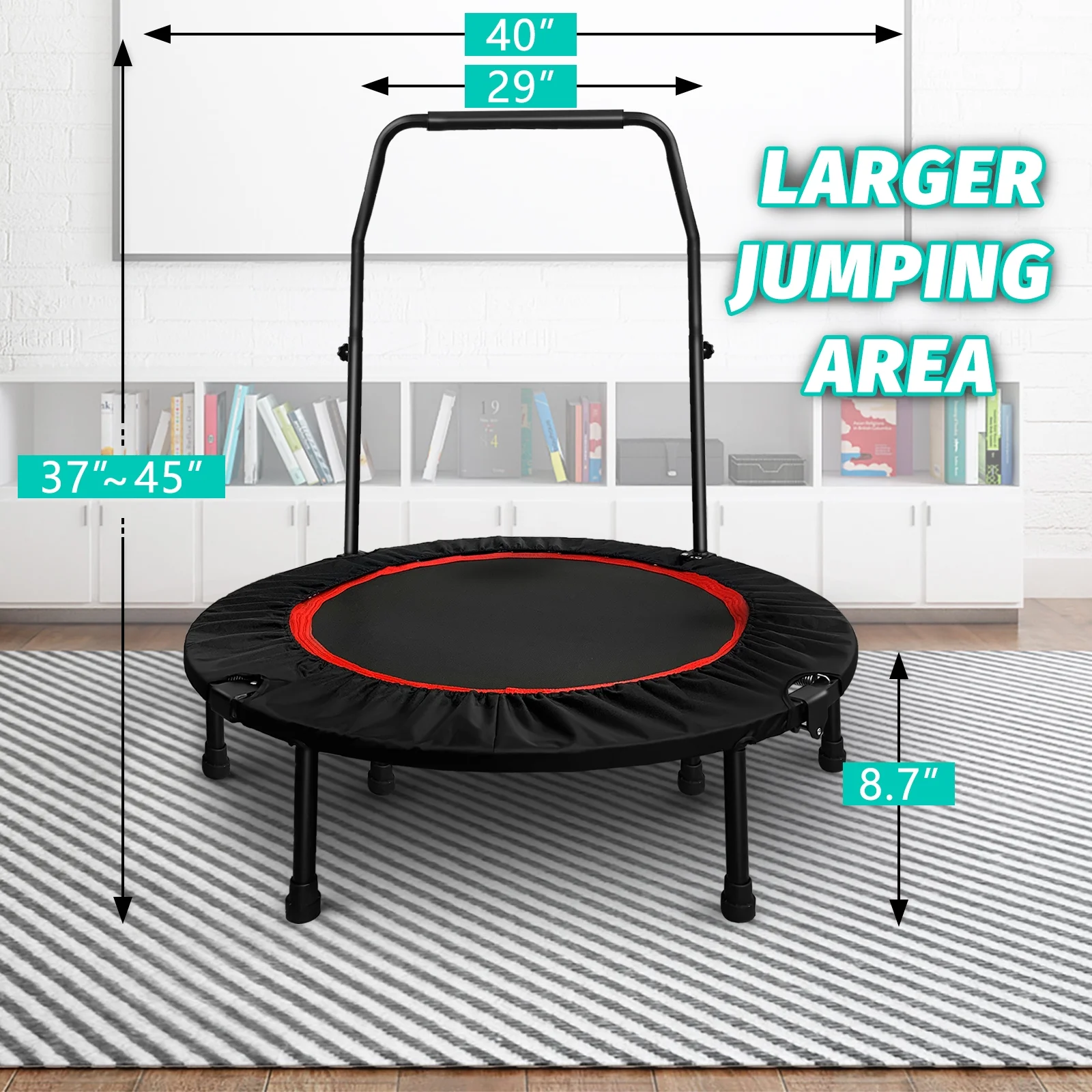 JSTUOKE 40 660lbs Fitness Mini Trampoline, Exercise Rebounder Mini Trampoline for Adults, Foldable with Adjustable Handle and 6 Support Legs