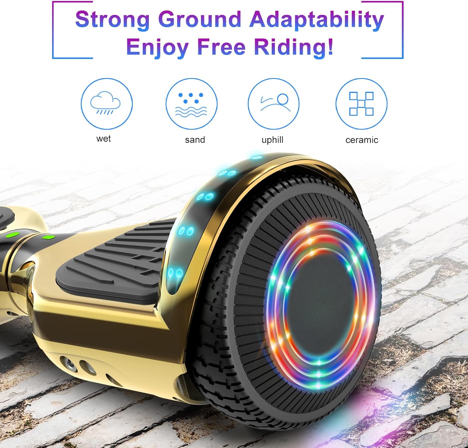SISIGAD Electric Hoverboard, 6.5 inch Tires, 200 Lbs. Max Weight, Hoverboard with LED light, Gifts for Kids and Adults, Golden