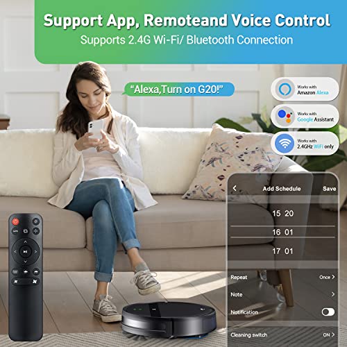Robot Vacuum and Mop Combo 2300Pa for Pet Hair | Robotic Vacuum Cleaner with WiFi/Alexa/App | Auto Recharge & Tangle-Free | Ultra-Slim Quiet 2.8" for Hard Floors, Low-Pile Rugs
