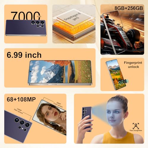 I25 Ultra Unlocked Android Phone 6.99" AMOLED 7000mAh Long-Lasting | Snapdragon 8 Gen3 | 8GB RAM+256GB | 68MP+108MP Pro Camera | Face Unlock + Stylus | Android 14 System (Blue)