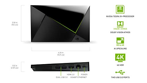 NVIDIA Shield Android TV Pro Streaming Media Player; 4K HDR Movies, Live Sports, Dolby Vision-Atmos, AI-Enhanced upscaling, GeForce Now Cloud Gaming, Google Assistant Built-in, Compatible with Alexa