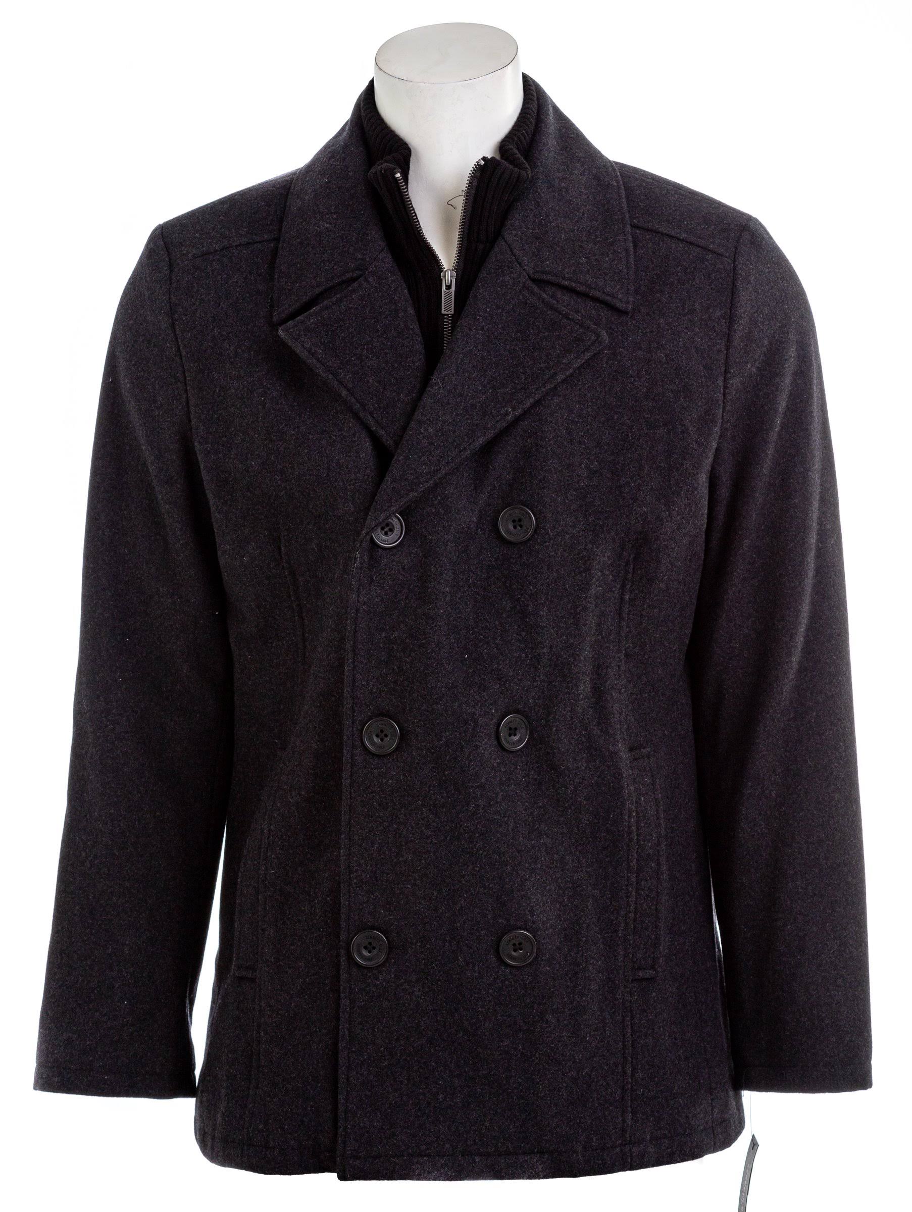 Kenneth Cole 448NB403 Mens Double Breasted Wool Blend Peacoat
