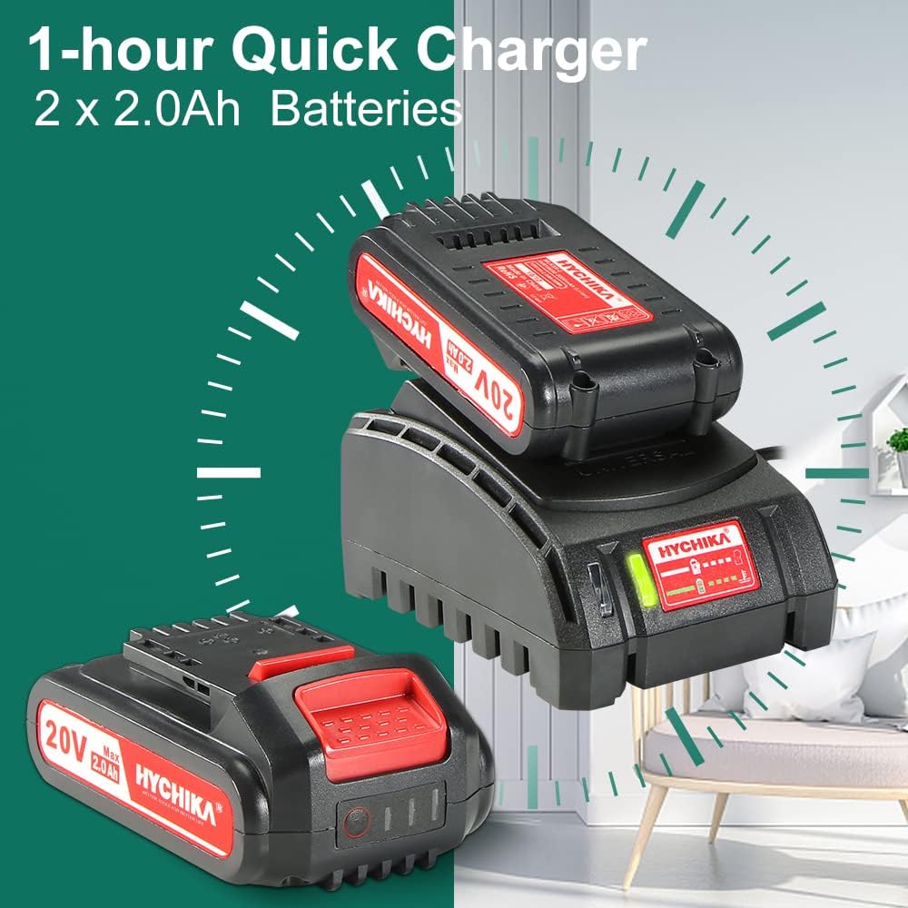 HYCHIKA Cordless Reciprocating Saw 20V 2Ah 2 Batteries 4 Saw Blades, 0-2800SPM Variable Speed, 7/8 Stroke Length Tool-Free Blade Change LED Light for Wood Metal Cutting Pruning