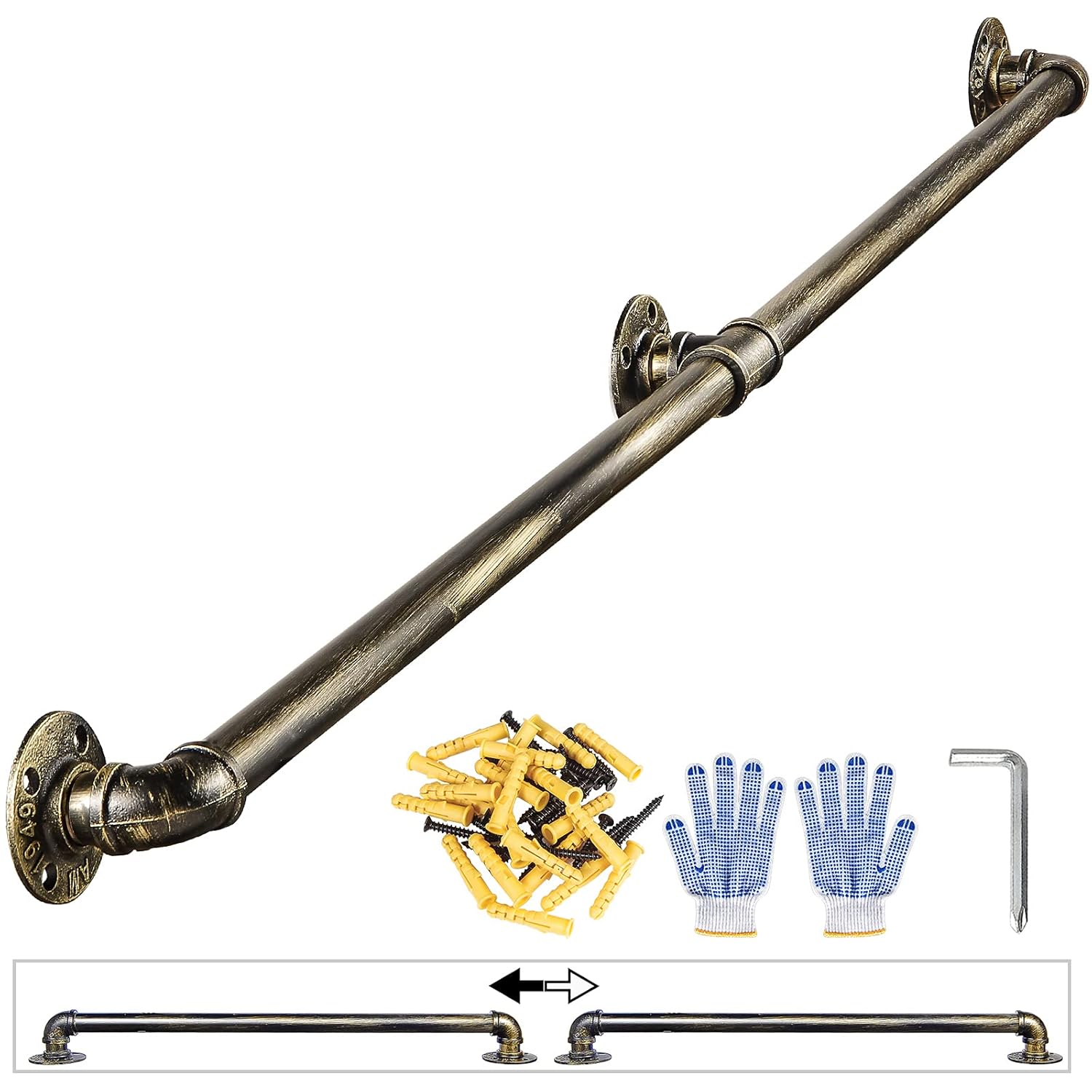 WSLHP 20FT Staircase Handrail Kit,Metal Pipe Handrail,Wall Mount Decoration Banister for Outdoor & Indoor(Antique Bronze)