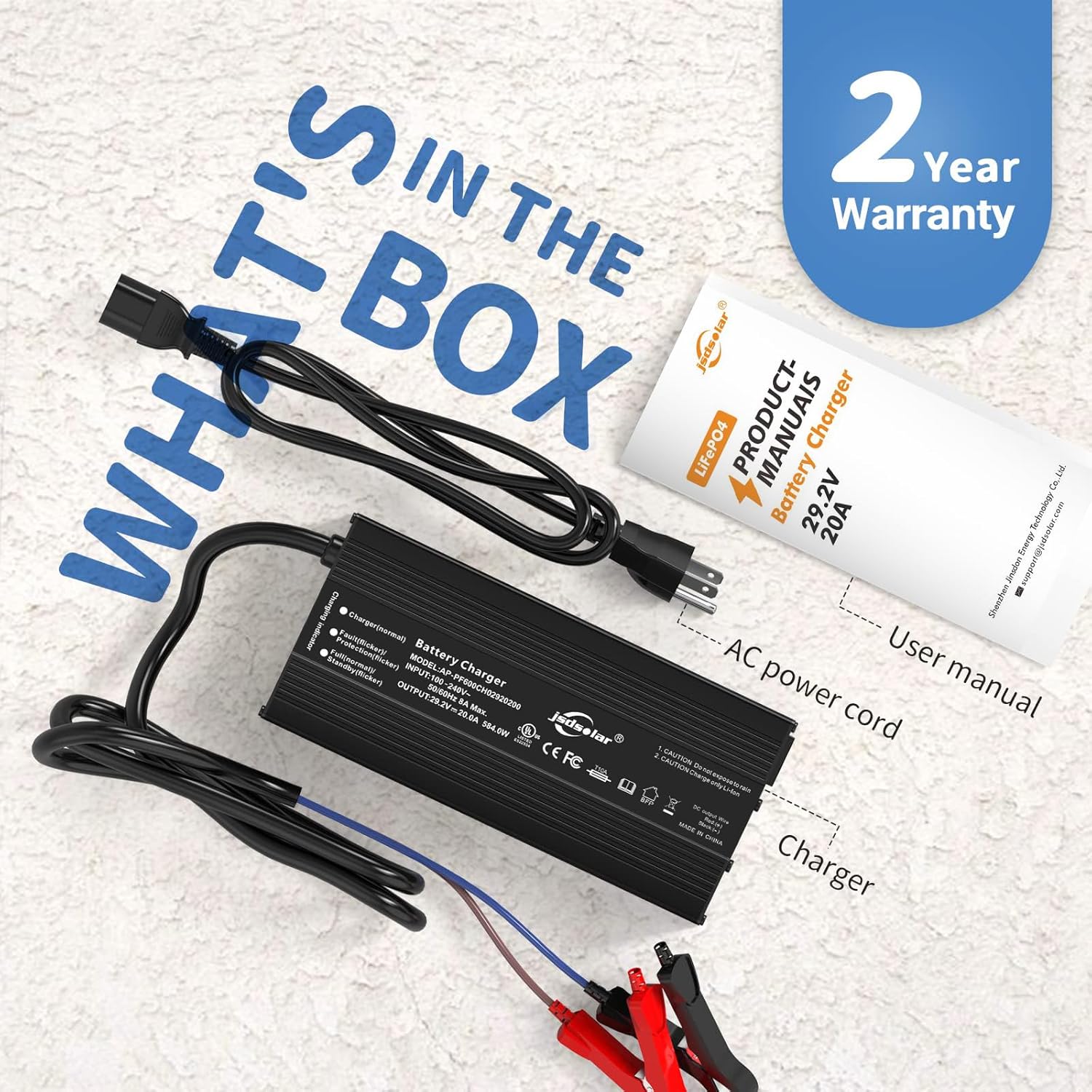 24V 20A Lithium Battery Charger LiFePO4 Battery Charger AC-DC Smart Charger with Anderson Connector LED Indicator Special for Lithium LiFePO4 Deep Cycle Rechargeable Batteries of Boat, RV