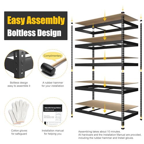 PrimeZone 2 Pack Storage Shelves 48" x 24" x 72" - 5 Tier Heavy Duty Adjustable Garage Storage Shelving, Metal Storage Utility Rack Shelf Unit for Warehouse Pantry Closet Kitchen, Black