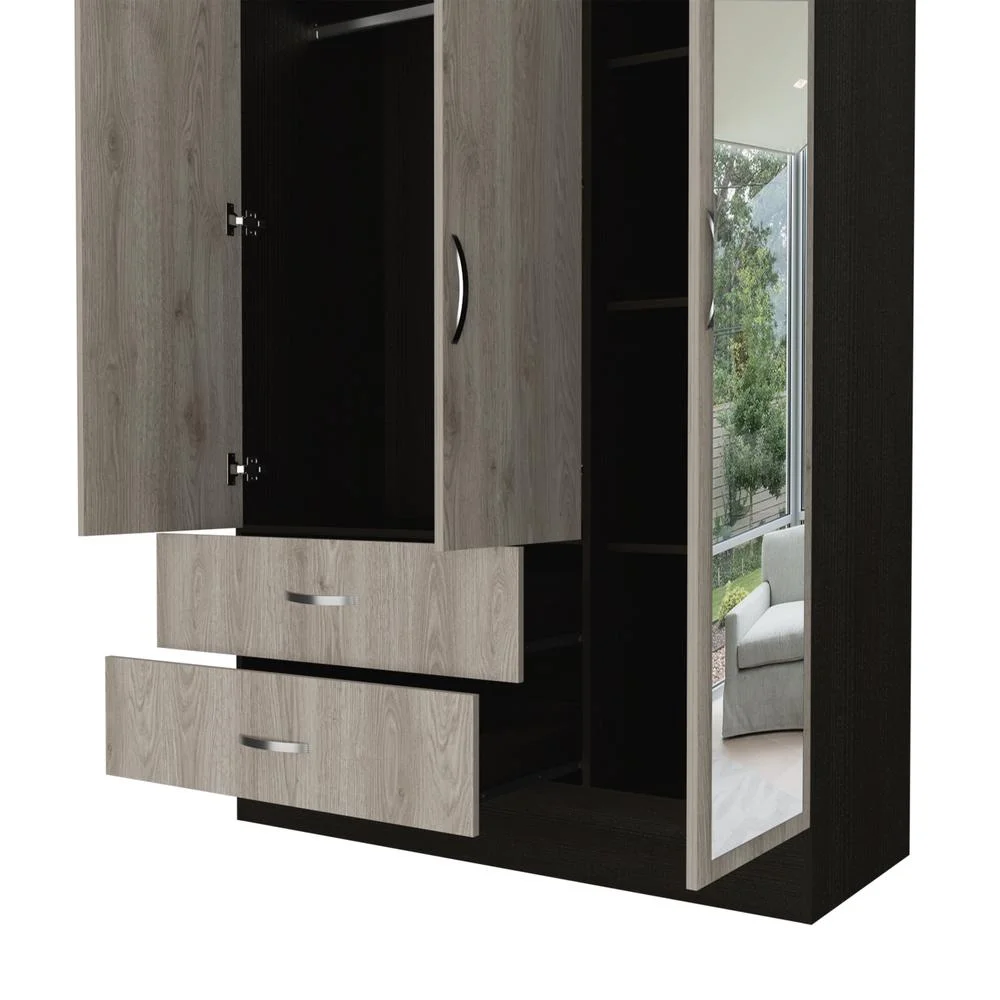 Depot E-Shop DE-CWZ5950 120 in. Gangi Mirrored Armoire, Black & Light Gray